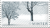 a stamp with a winter scene. it says 'winter' at the bottom with a glowing heart emoji in front.