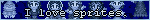 a blinkie with the caption 'I love sprites', behind the text is a row of blue tinted video game sprites.